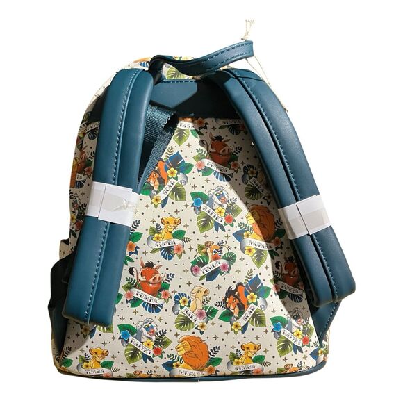 LOUNGEFLY Backpack White Disney Lion King Tattoo Charm Pumba Simba Scar Tropical - Picture 3 of 7